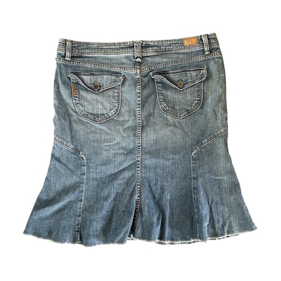 Paige | Women's Medium Blue Denim Pico Jean Skirt, trumpet flare, pockets, sz 32 - Picture 13 of 13